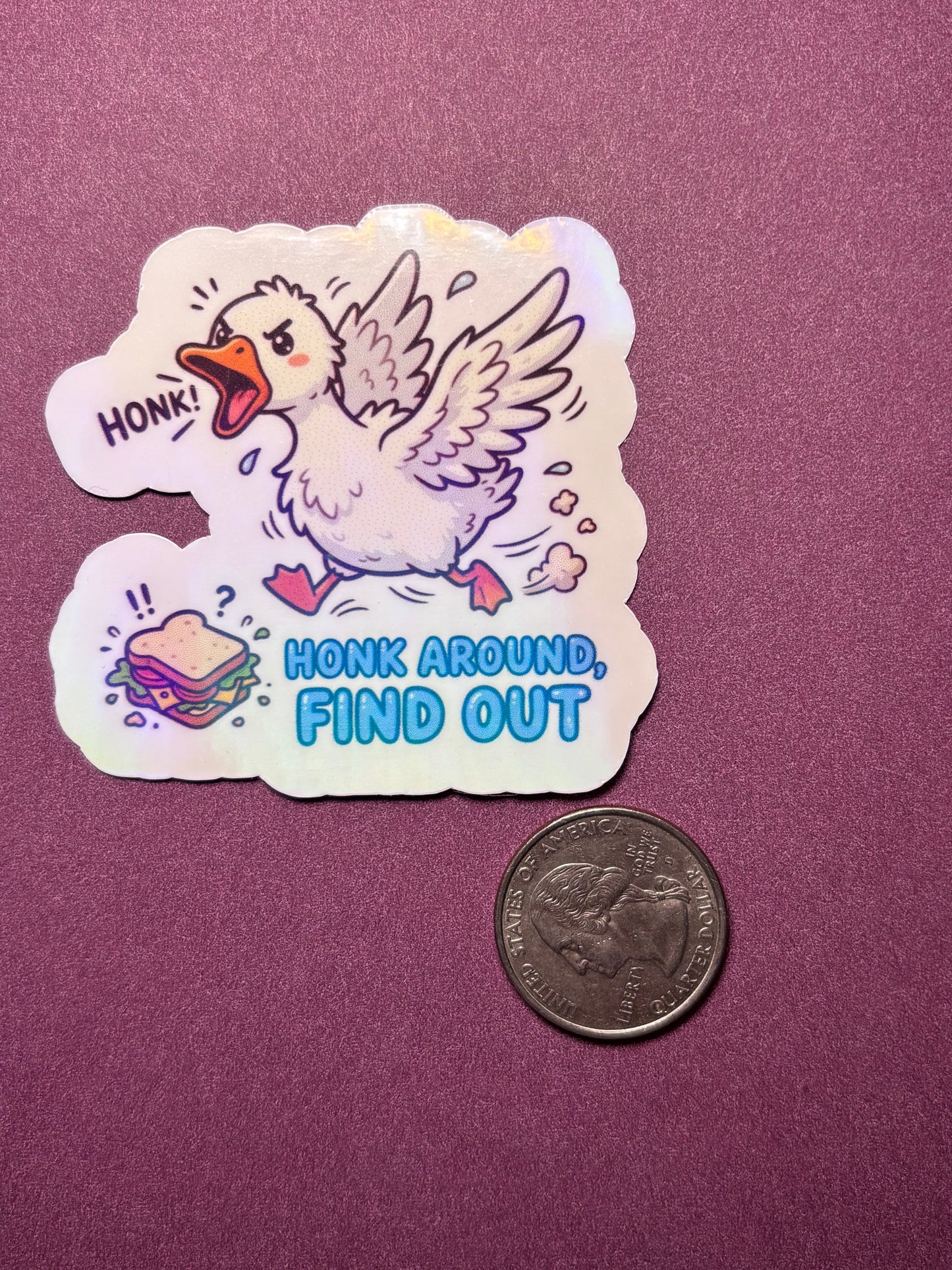 Honk Around Find Out Duck Sticker | Rainbow, Holographic|Funny Waterproof Vinyl Sticker | Cute Duck Decal | Laptop Water Bottle Sticker | Kawaii Duck Sticker | Handmade in USA