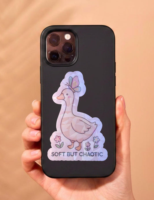 Soft But Chaotic Holographic Silly Goose Sticker| Waterproof Vinyl Sticker | Silly Goose Collection | Cute Goose Sticker | certified, silly goose|
