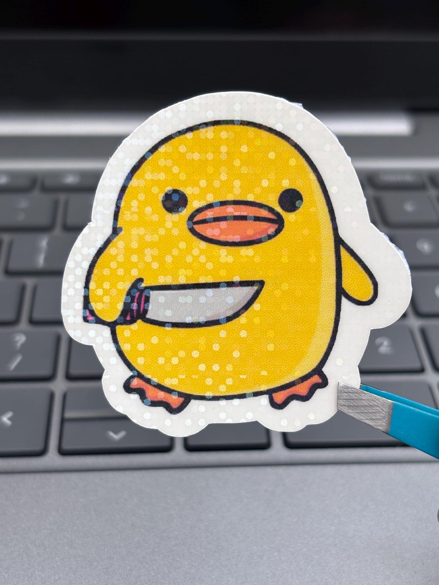 Cute Duck With Knife Sticker| Funny Meme Cute Knife Duck Vinyl Decal, Laptop Water Bottle Sticker, Whimsical Gift,Waterproof, 2 Inch Decal