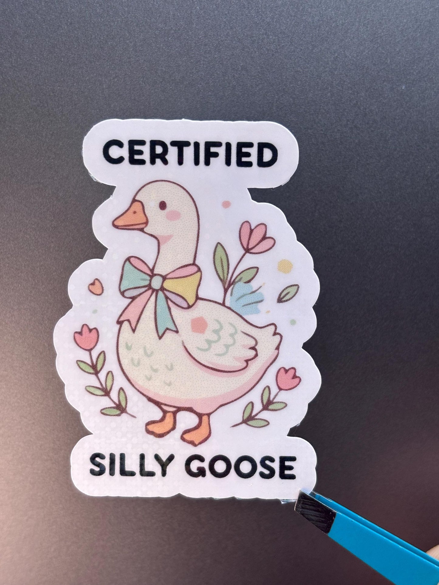 Certified Silly Goose Sticker, Cute Goose Sticker, Funny Animal Sticker, Kawaii Goose Decal, Laptop Water Bottle Sticker, Whimsical Gift for her