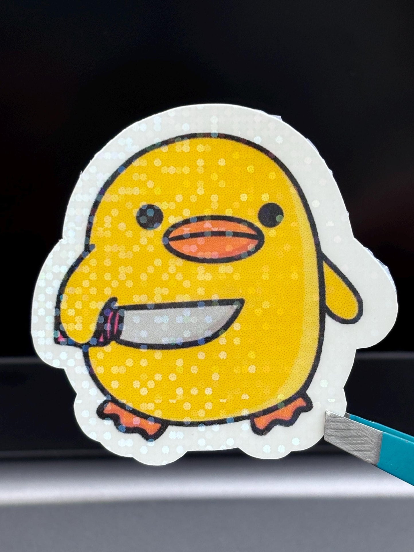 Cute Duck With Knife Sticker| Funny Meme Cute Knife Duck Vinyl Decal, Laptop Water Bottle Sticker, Whimsical Gift,Waterproof, 2 Inch Decal