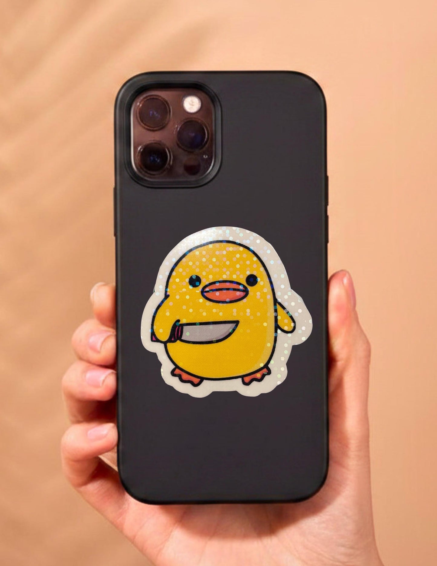 Cute Duck With Knife Sticker| Funny Meme Cute Knife Duck Vinyl Decal, Laptop Water Bottle Sticker, Whimsical Gift,Waterproof, 2 Inch Decal
