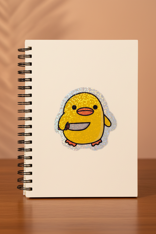 Cute Duck With Knife Sticker| Funny Meme Cute Knife Duck Vinyl Decal, Laptop Water Bottle Sticker, Whimsical Gift,Waterproof, 2 Inch Decal