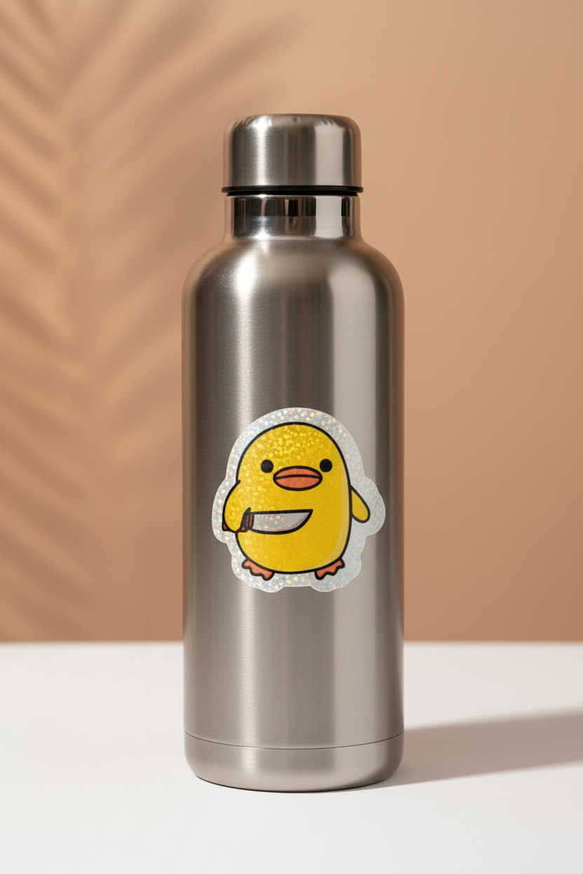 Cute Duck With Knife Sticker| Funny Meme Cute Knife Duck Vinyl Decal, Laptop Water Bottle Sticker, Whimsical Gift,Waterproof, 2 Inch Decal