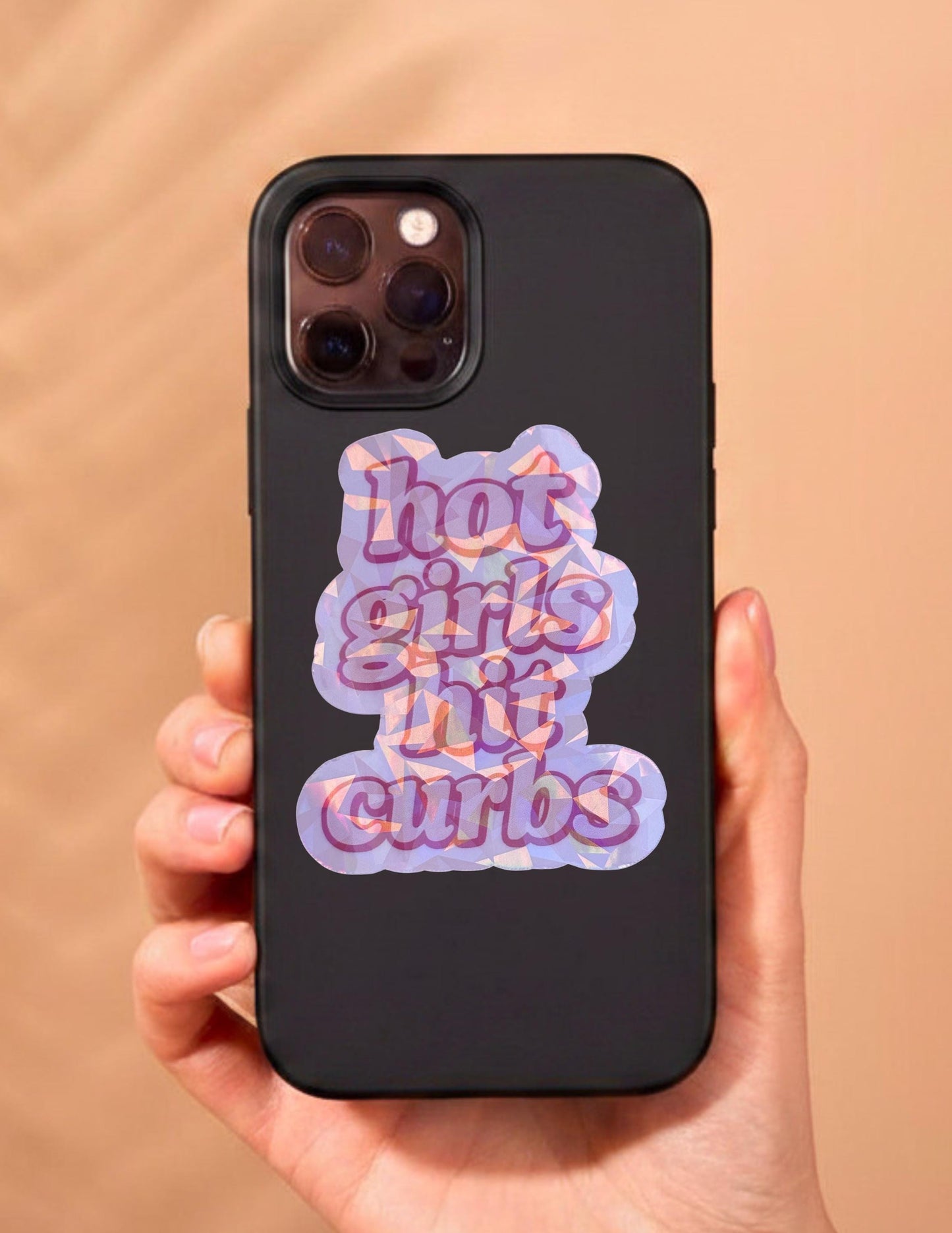 Hot Girls Hit Curbs Holographic Sticker | Funny Car Sticker for Women | New Driver Gift | Bumper Sticker Vinyl Decal | Sarcastic Humor Laptop Sticker Water Bottle Decal